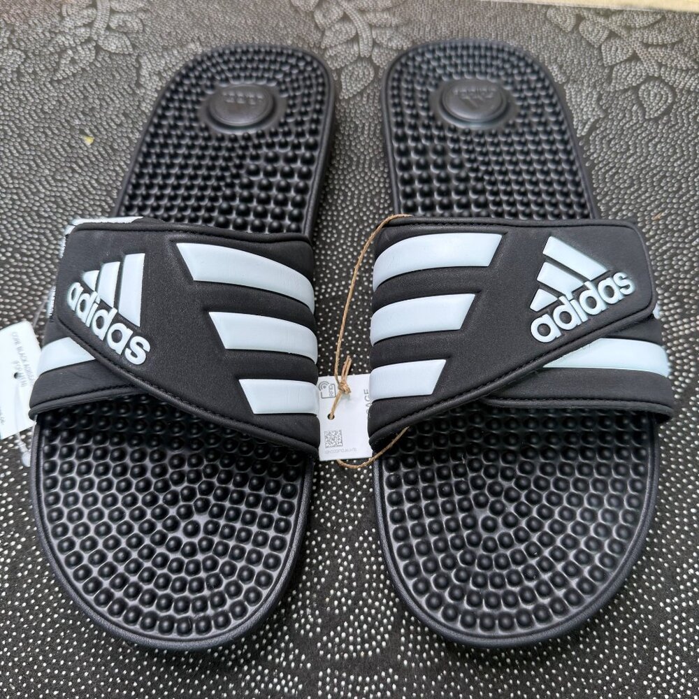 Adidas Mens Adissage Slides US 11 Black & White Massage Footbed Comfort Sandals